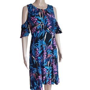 Maeve Anthropologie Womens Cold Shoulder Keyhole Dress Dark Floral Size 6